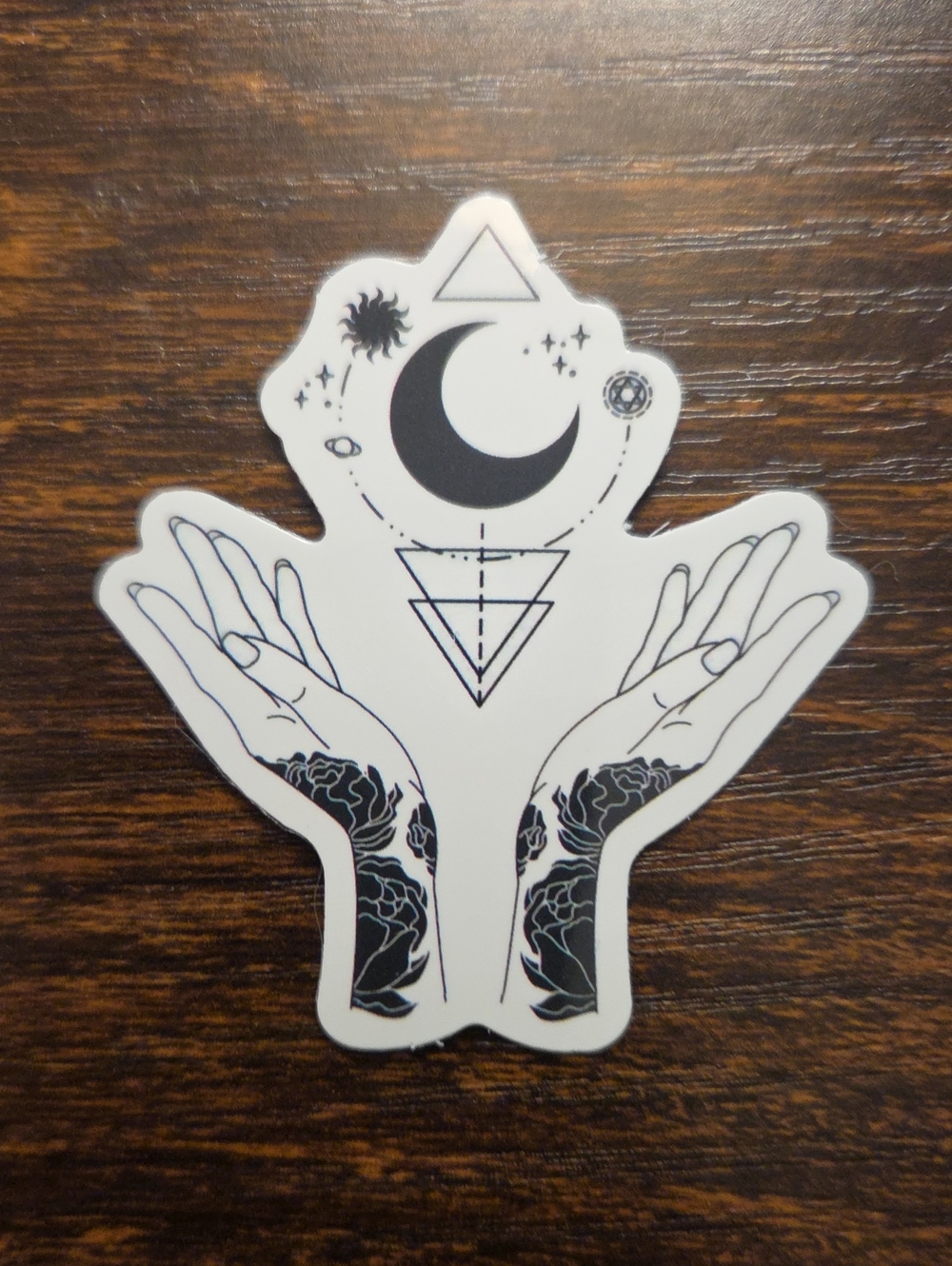Mystic Moon Hands Decorative Sticker - Black & White